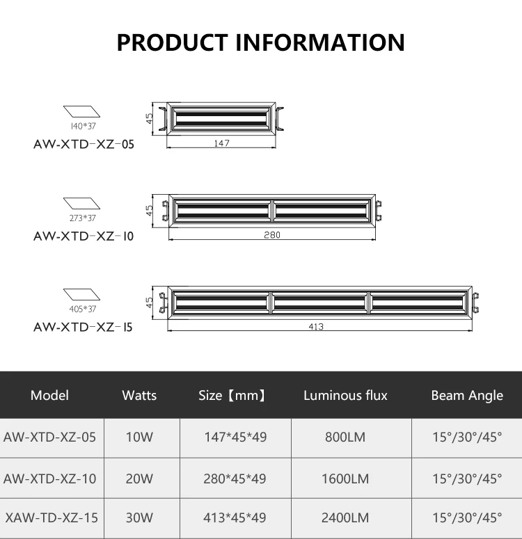 Wide Beam Angle Blade Black White Grey Tri Light Color SMD Office 10W 20W 30W Led Linear Down Light
