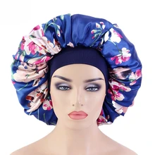 Double Layer Women Sleeping Cap Large Size Printed Luxury Wide Band Satin Bonnet