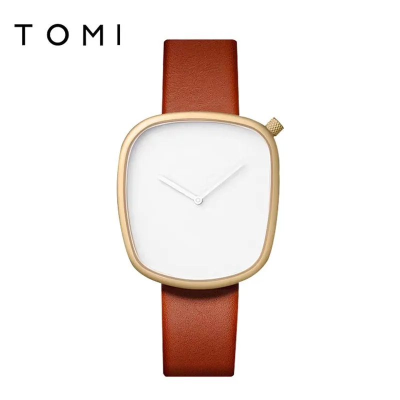 TOMI-T077 New Watch Quartz Simple Fashion Men's Leather Belt Square Black Watch