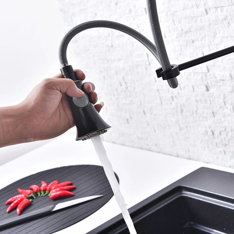 Grifo de agua fría y caliente para fregadero de cocina, grifo de cocina con resorte extraíble