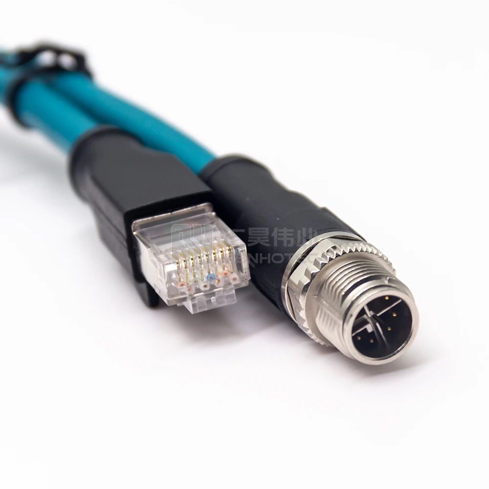 Male Terminator M12 8 Pin to RJ45 Cable for Industrial Ethernet