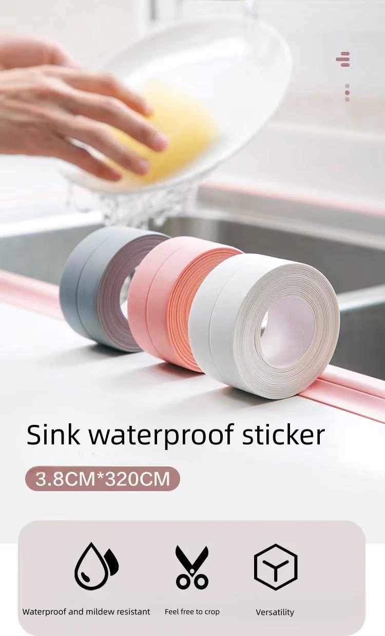 White Grey PVC Bathroom Shower Sink Bath Sealing Strip Tape Waterproof Sticker for Bathroom Custom Molded and Cut to Size factory