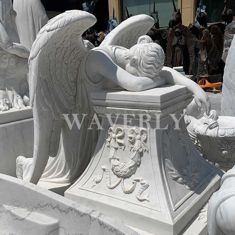 Outdoor Large Marble Cemetery Weeping Angel Sculpture Cemetery Angel