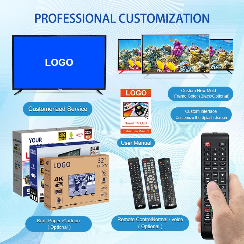 Small LCD 12V 32/55/70/85 Inch 120Hz LED 4K Android Smart TV for Hotel Use