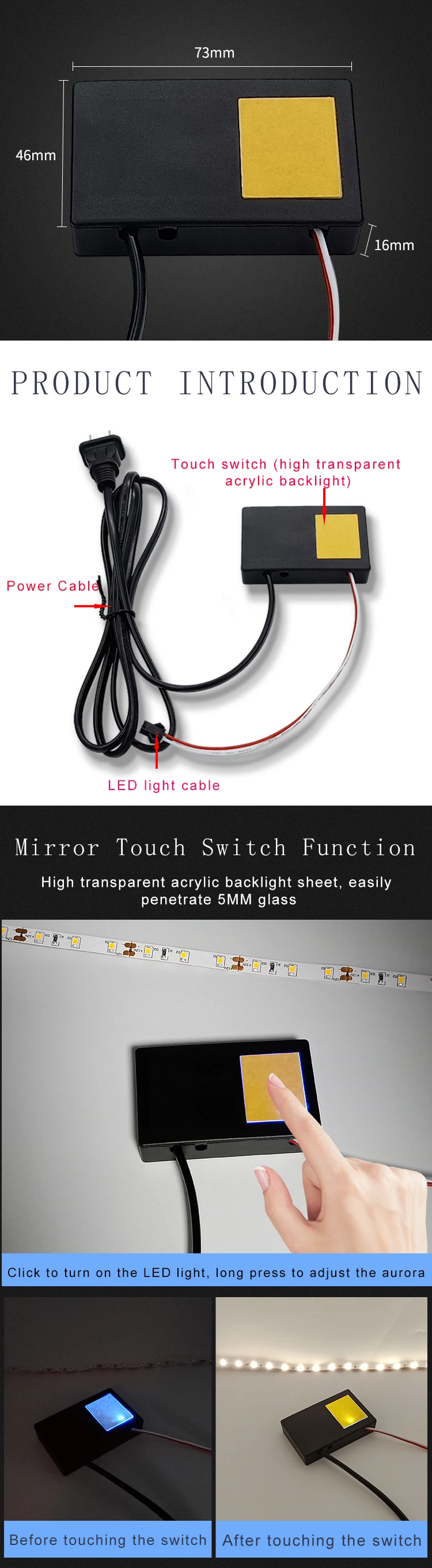 Wholesale High Sensitivity 220v 12w 1a Led Light Mirror Touch Sensor