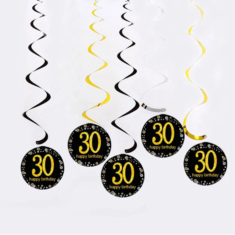 60 Years Old Party Supplies Birthday Party Black Gold Hanging Swirls