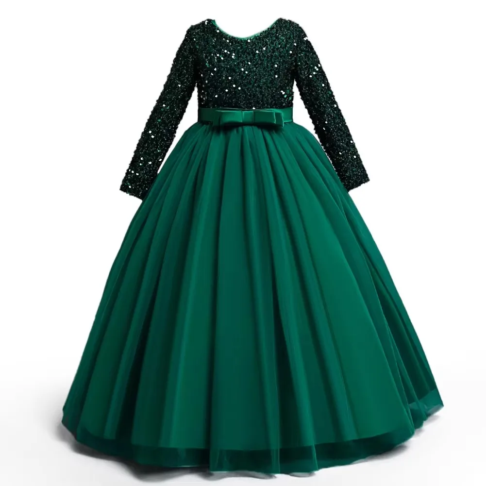 girls long sleeve formal dress Elegant Long Sleeves Satin Formal Flower Girl Dresses Long Sleeves wit —  Bridelily main image 1