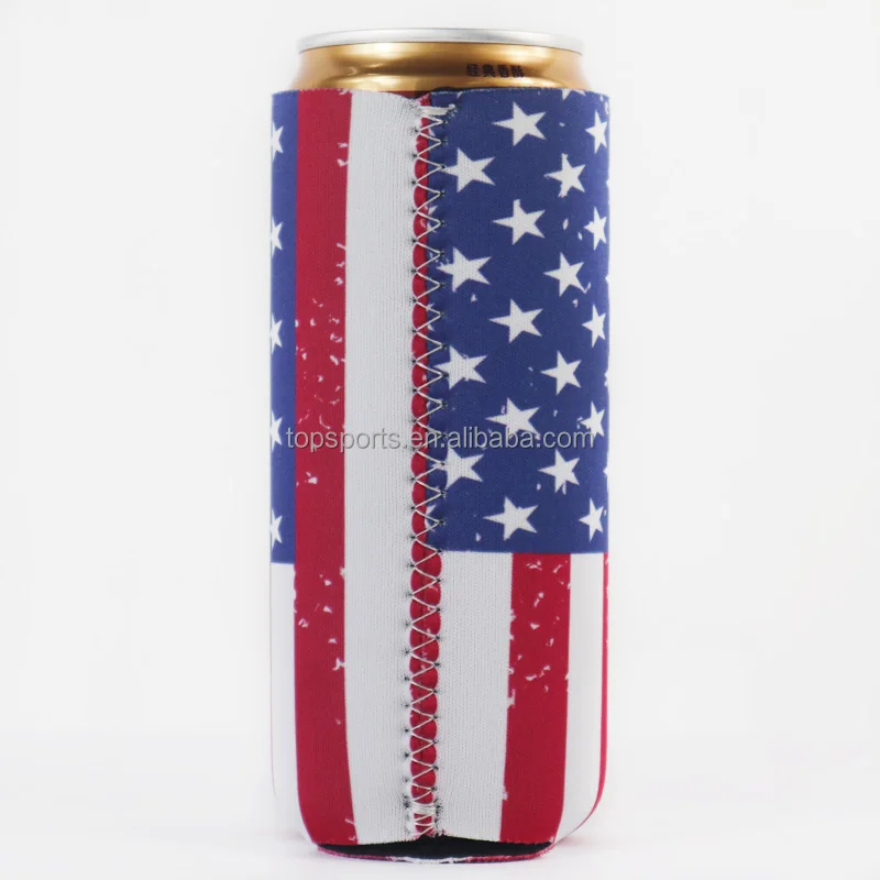 330ml Flag Printing Neoprene Slim Can Cooler Sleeve for Pepsi Red Bull Budweiser