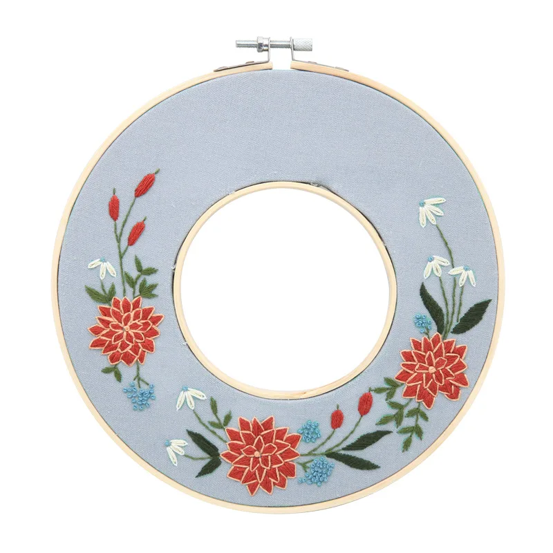 DIY Hollow Flower Embroidery Starter Kit with Plastic Embroidery Hoop Cotton Cloth Color Thread Art Needlework Sewing Craft