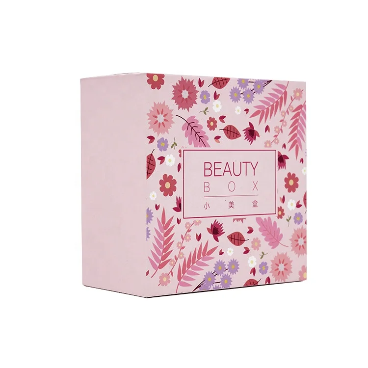 可爱的粉红色花定制logo化妆品包装盒带盖 - buy custom packaging