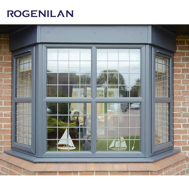 ROGENILAN Sell European Bay Window White Aluminum Frame French Lattice Strip Double Glazed Thermal Insulated Casement Windows