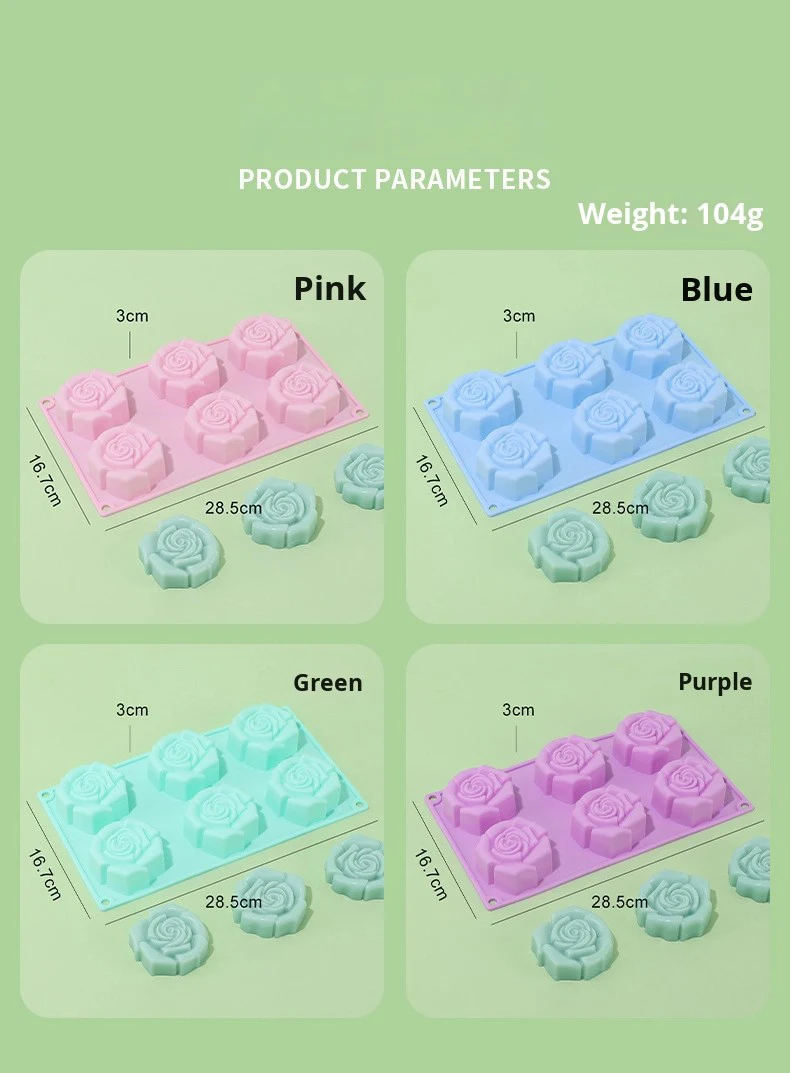 Silicone 6-hole 3D Rose Flower Cake Mold for Pudding & Jelly Reusable Non-Stick DIY Handmade Soap Mold supplier