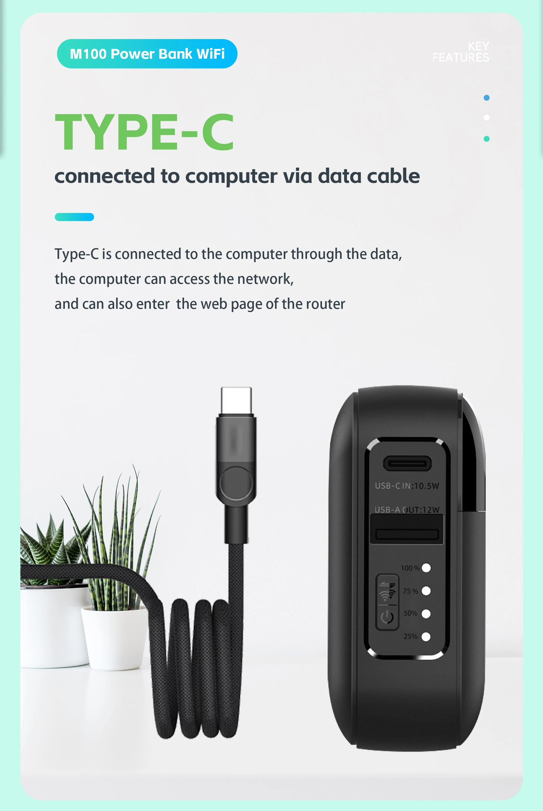 Gadgetoo Olax M100 Wifi 6 Pocket Router Powerbank 10000Mah Battery