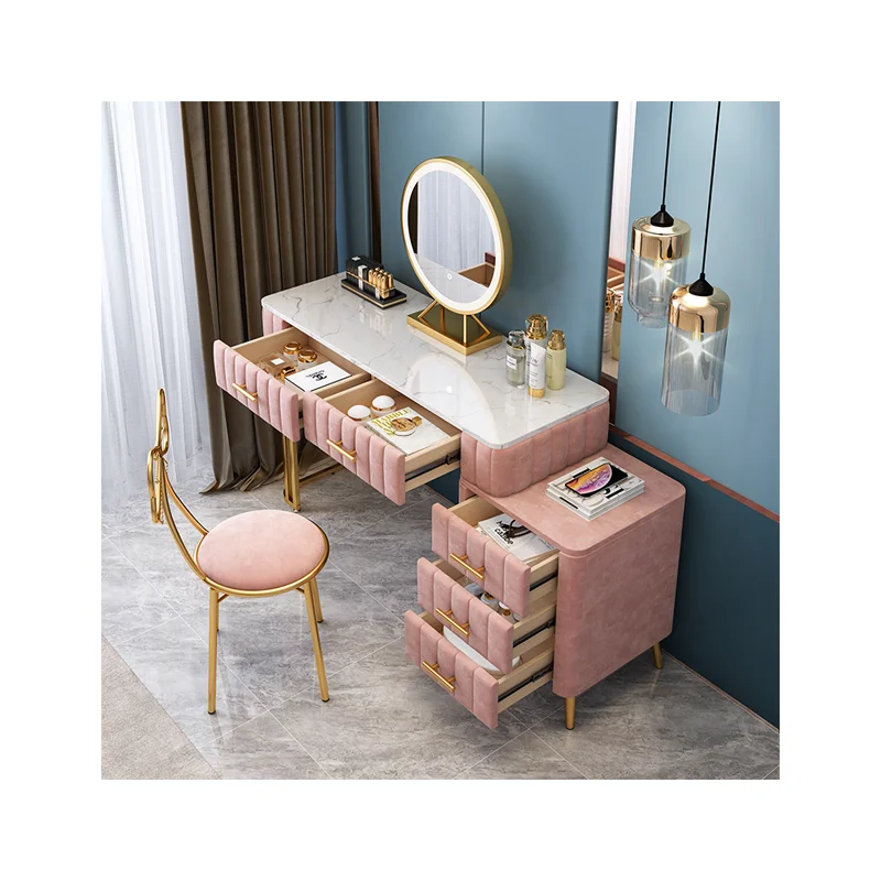 glass dressing table with mirror and stool