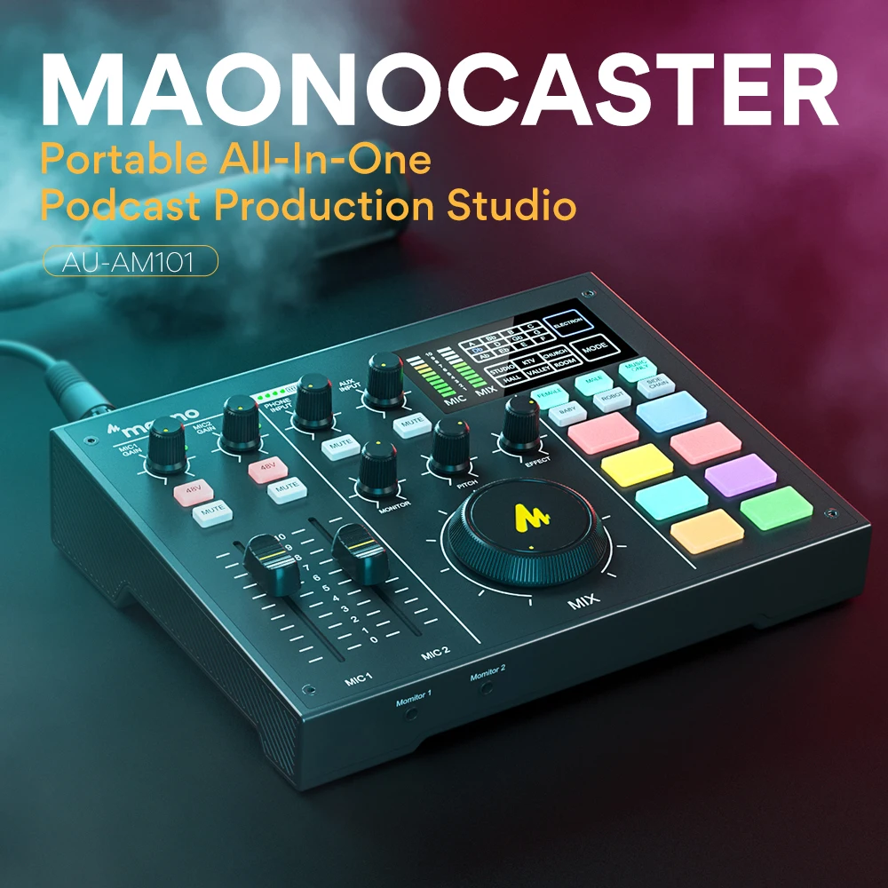 Manocaster Interface MAONOCASTER AM100 Professional Audio Mixer with Microphone Bundle ...
