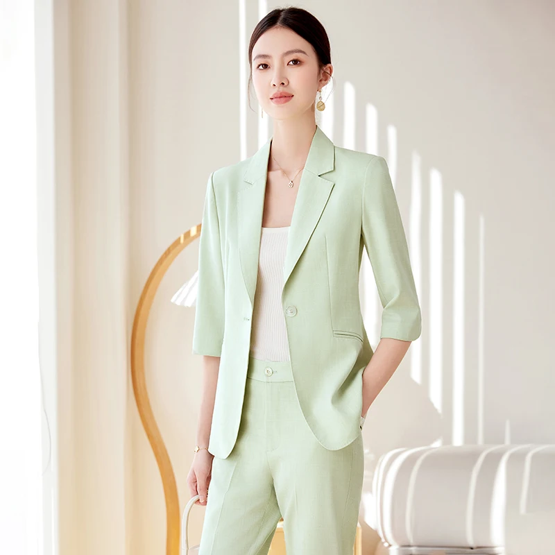 Women's Mint Green Summer Suit Jacket High-End Professional Dress for Hotel Manager Interview & Work New Style Women's Mint Green Summer Suit Jacket High-End Professional Dress for Hotel Manager Interview & Work New Style