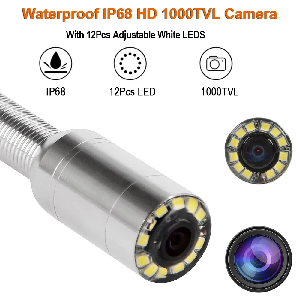 Caméra D'inspection Tuyau/égout 20/30/50 M IP68 Endoscope Industriel 7 Pouces 1080P