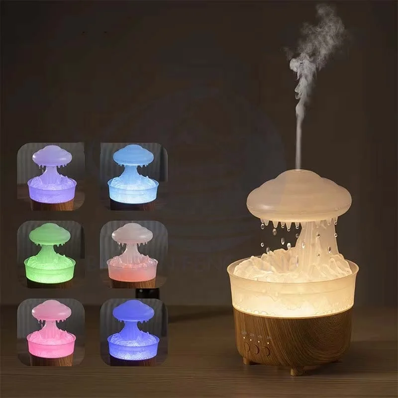 クリエイティブ7色ライト雨粒アロママシン デスクトップ オフィス アロマ クラウド加湿器 7