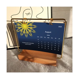 New Arrival Wooden Desk Calendar 2026 Yearly Monthly Planner Printing Office Supply Desktop Calendar with Inspiration Quotes