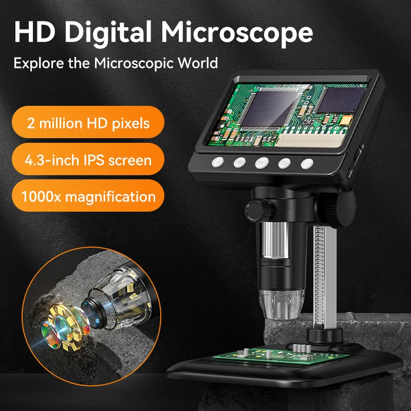Monocular Electron Microscope Camera 1000X 4.3" HD LCD Screen Photo Video Buy Online Optics Digital Microscope for Mobile Repair