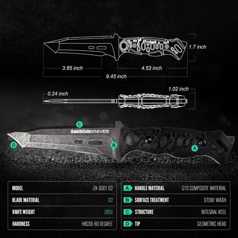 Zune Lotoo High Quality Tactical Knife Fixed Blade D2 Semi Stainless