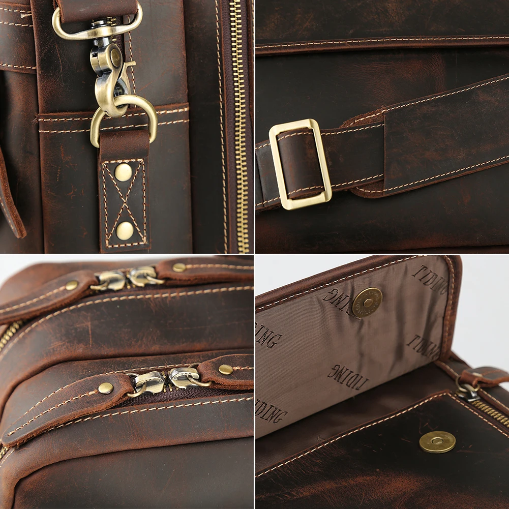 Vintage Men Crazy Horse Leather Bags Briefcase Men Large Big Capacity 17 Inches Genuine Leather Laptop Bag Briefcase