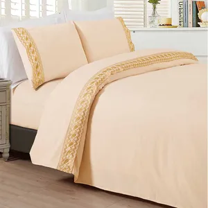 Embroidery Design Custom 100% Brushed Microfiber 4 Pcs Bed Sheet Set