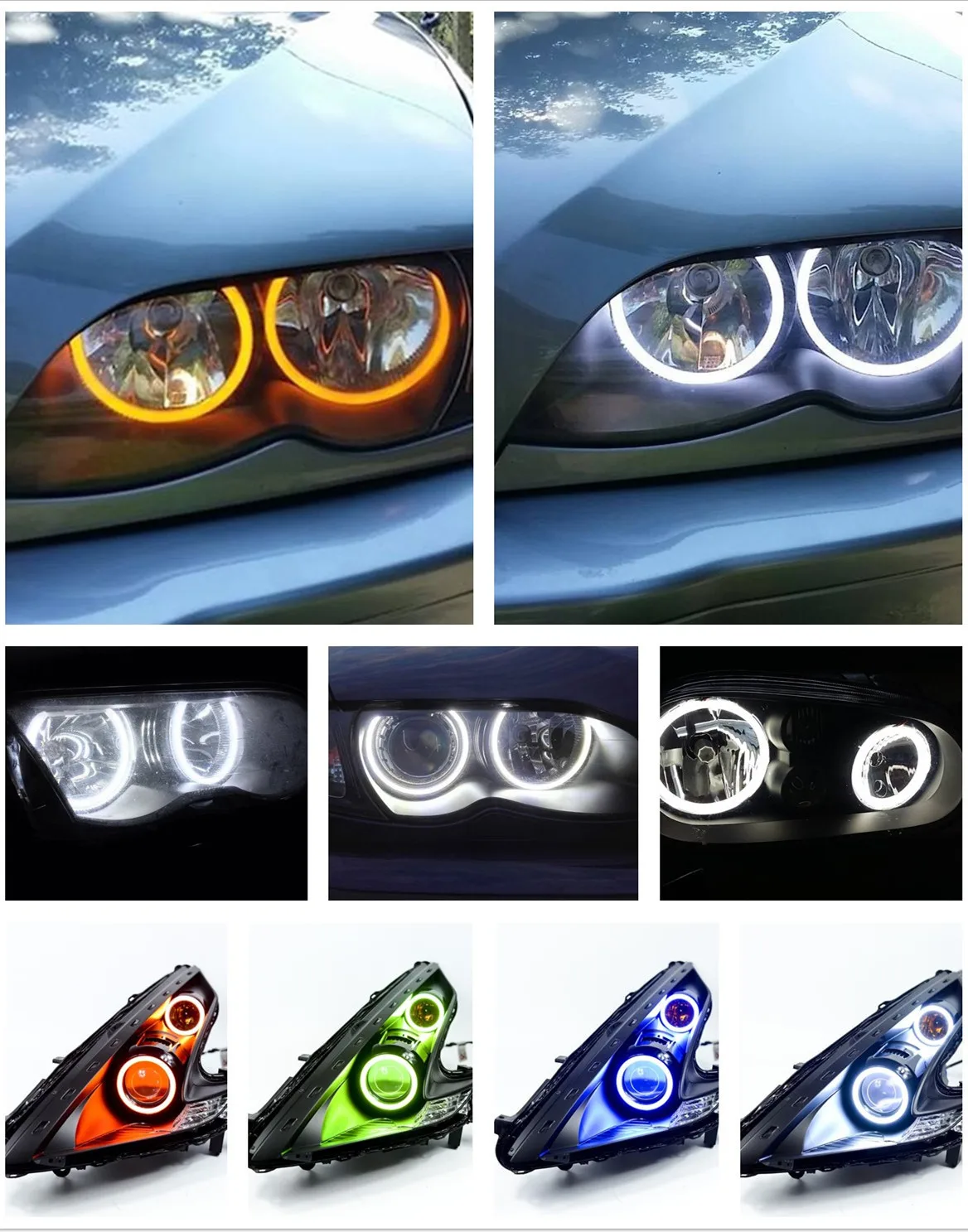 Anillos de halo de 131MM y 146MM para coche, luz led de doble color, Ojos de Ángel, algodón, blanco y amarillo, para E46, E39