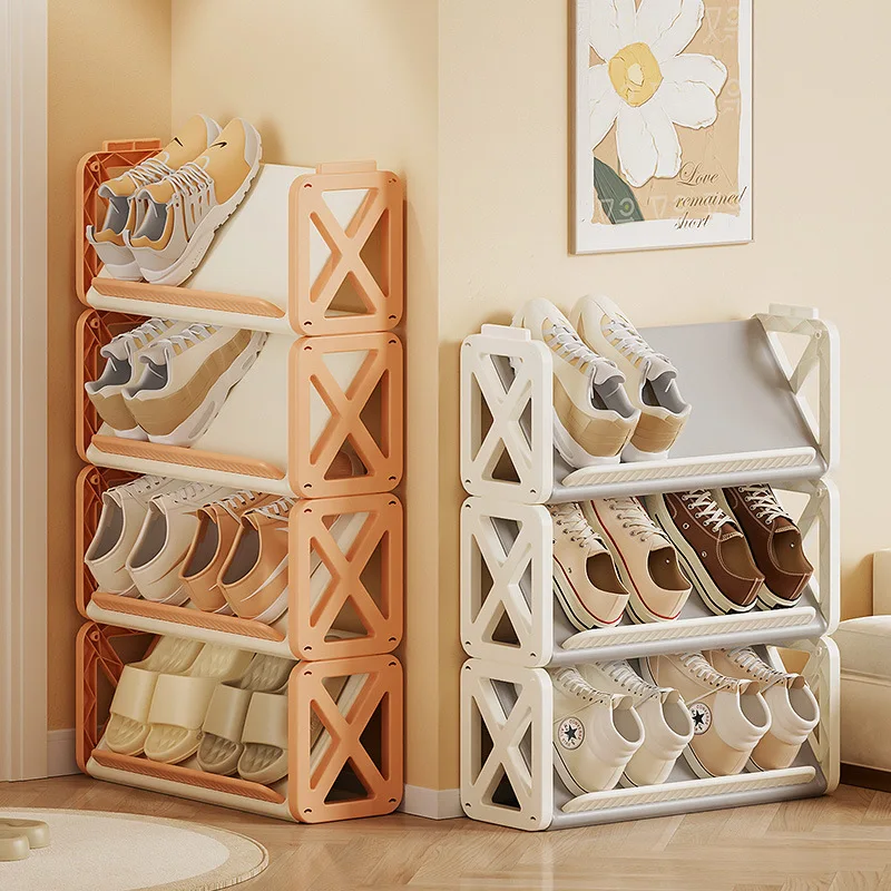 Multi-Tier Plastic Shoe Rack for Boots High-Tops Angled Space