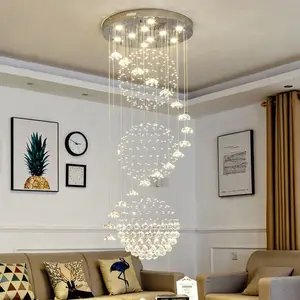 Zeal Lighting Staircase Long Pendants Lights Modern Luxury Crystal LED Ceiling Chandelier Fixtures for High Ceilings