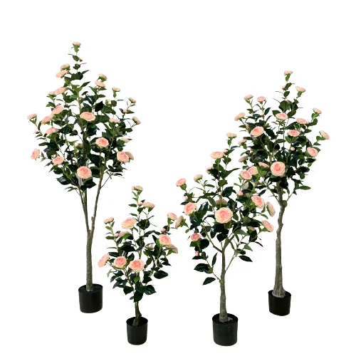 Camellia Flower Trees Plastic Artificial Potted Flower Plant Decoration