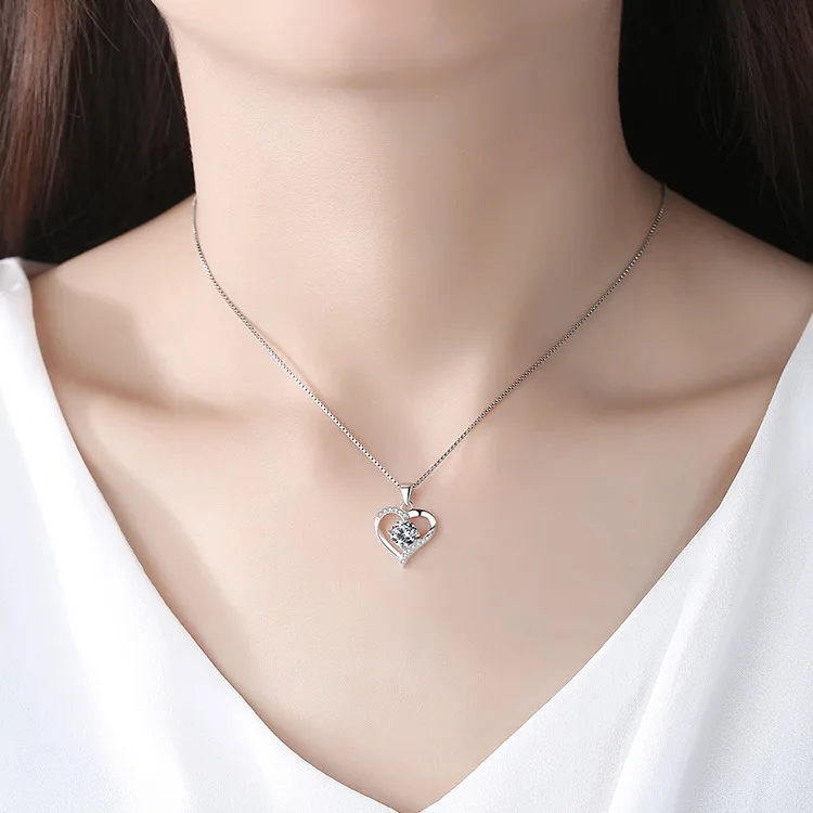 Heart Pendant Silver 925 Sterling Cubic Zirconia Stone Full Diamond Jewelry Heart Necklace Buy