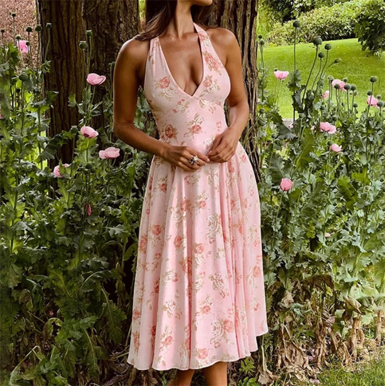 halter maxi dress summer Misa Fiore Halter Maxi Dress in Abstract Summer Shade – Suite 201 main image 0