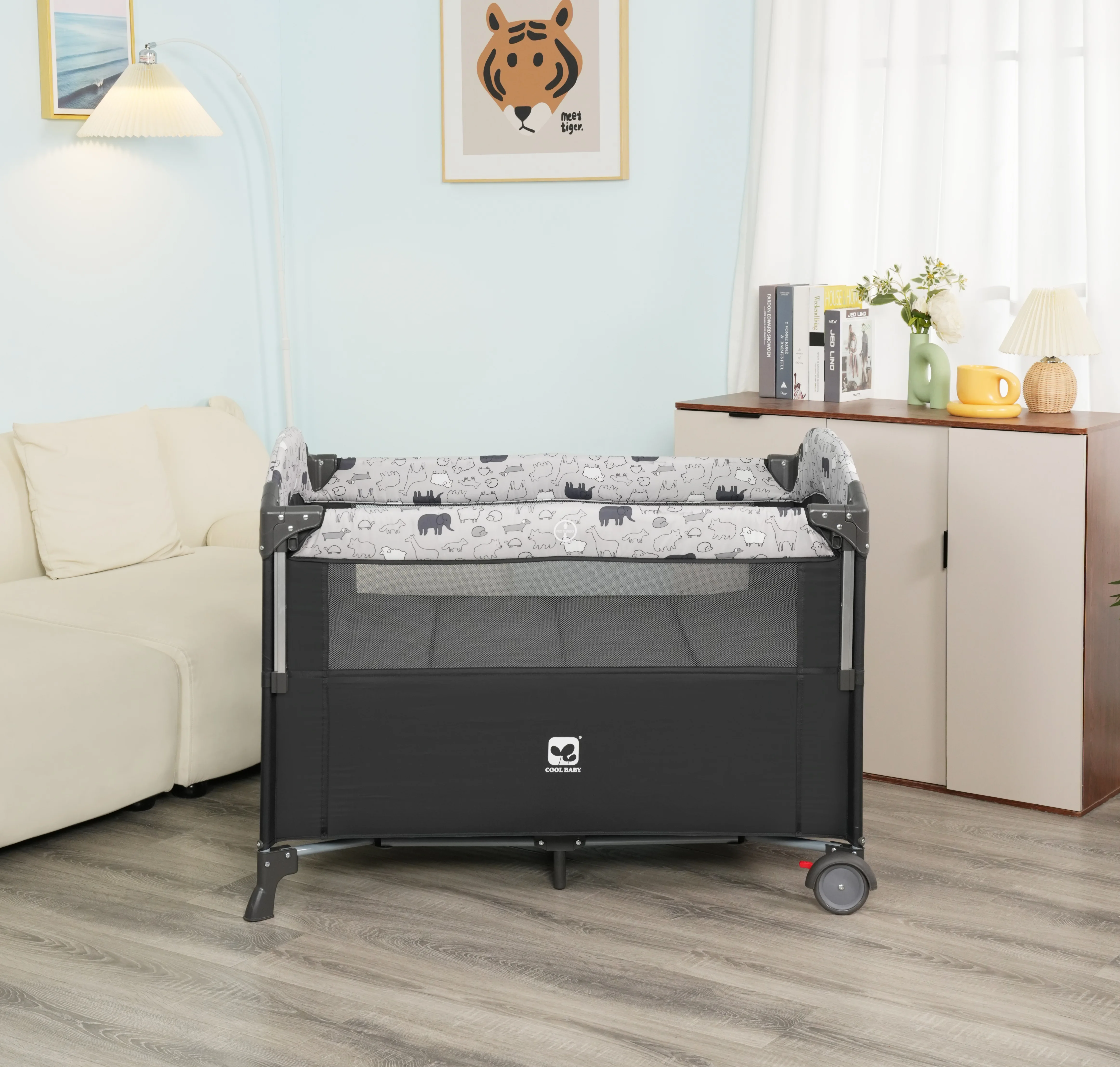P961XL02 Cool Baby Infant Bassinet Foldable Baby Playpen With Diaper Changer manufacture