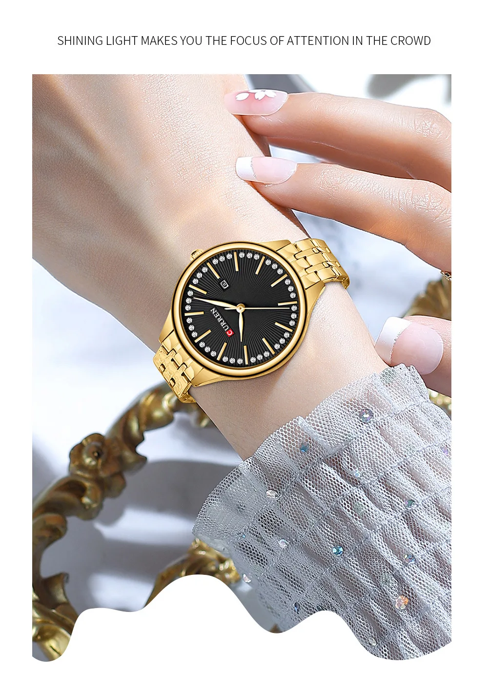 CURREN 9099 Small Dial Simple Design Quartz Watch Fashion Calendar Casual Waterproof Stainless Steel Strap Business Lady Watches