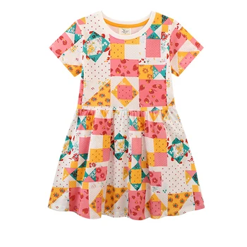 Cartoon girl's knitting dress thin British style girl summer printing dress factory wholesale outfits