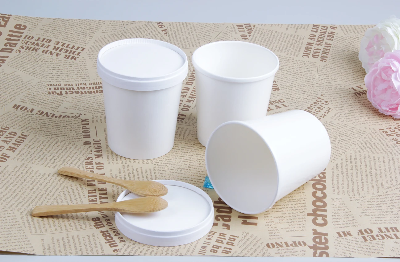 Wholesale Eco Friendly Custom Printed Logo Takeaway Paper Bowl Food Grade Paper Ice Cream Yogurt Cups with Lid supplier