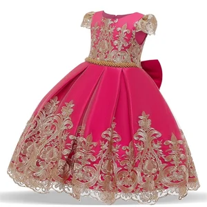 High Quality Embroidered Dress for Baby Girl Formal Occasions Lace Floral Bow Luxury Birthday Party Princess Dress