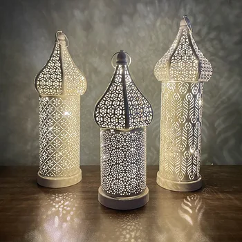 Nicro Middle East Moslem LED Iron Festival Decorative Light Fittings Hollow Design EID MUBARAK Ramadan Wind Lamp Decoration
