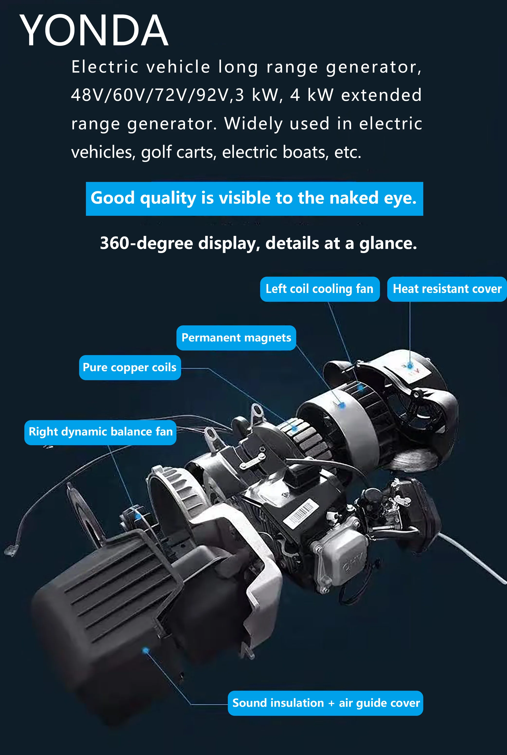 DC 48V 60V 72V 96V Extended Range Generator for Hybrid Electric Boats Forklift Golf Cart Power