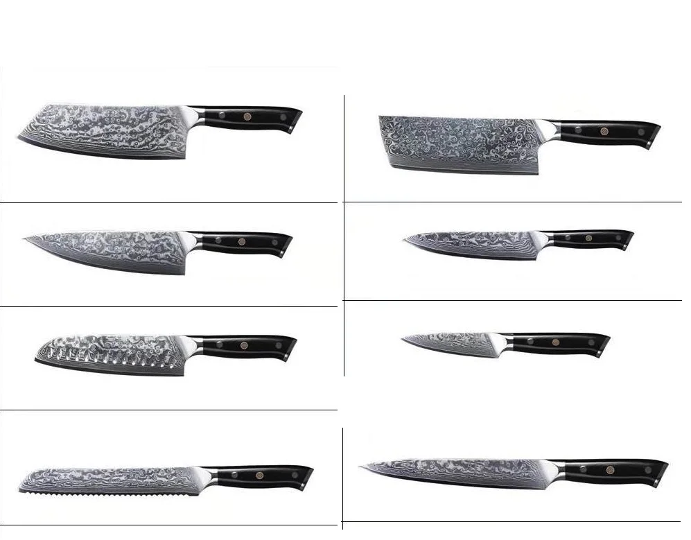Набор кухонных ножей 8 дюймов из дамасской стали с ручкой G10