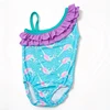 Narwhal Print One Piece Ruffle Swimsuit