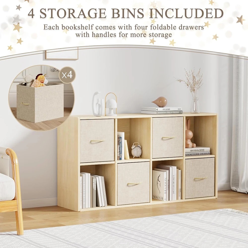 product solid wood modern nu deco cube storage organizer bookshelf 8 cubes 4 bins 2 removable back panels for bedroom living room office-3