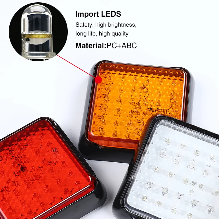 12V/24V Square Red LED Rear Marker Light For Trucks, Lorries, Trailers & Vans
