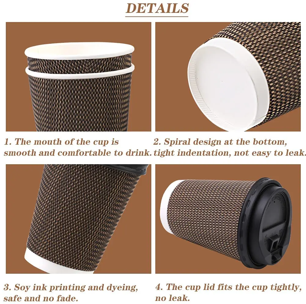 12oz Double Ripple Wall Recyclable Print Lid Paper Coffee Cup With ...