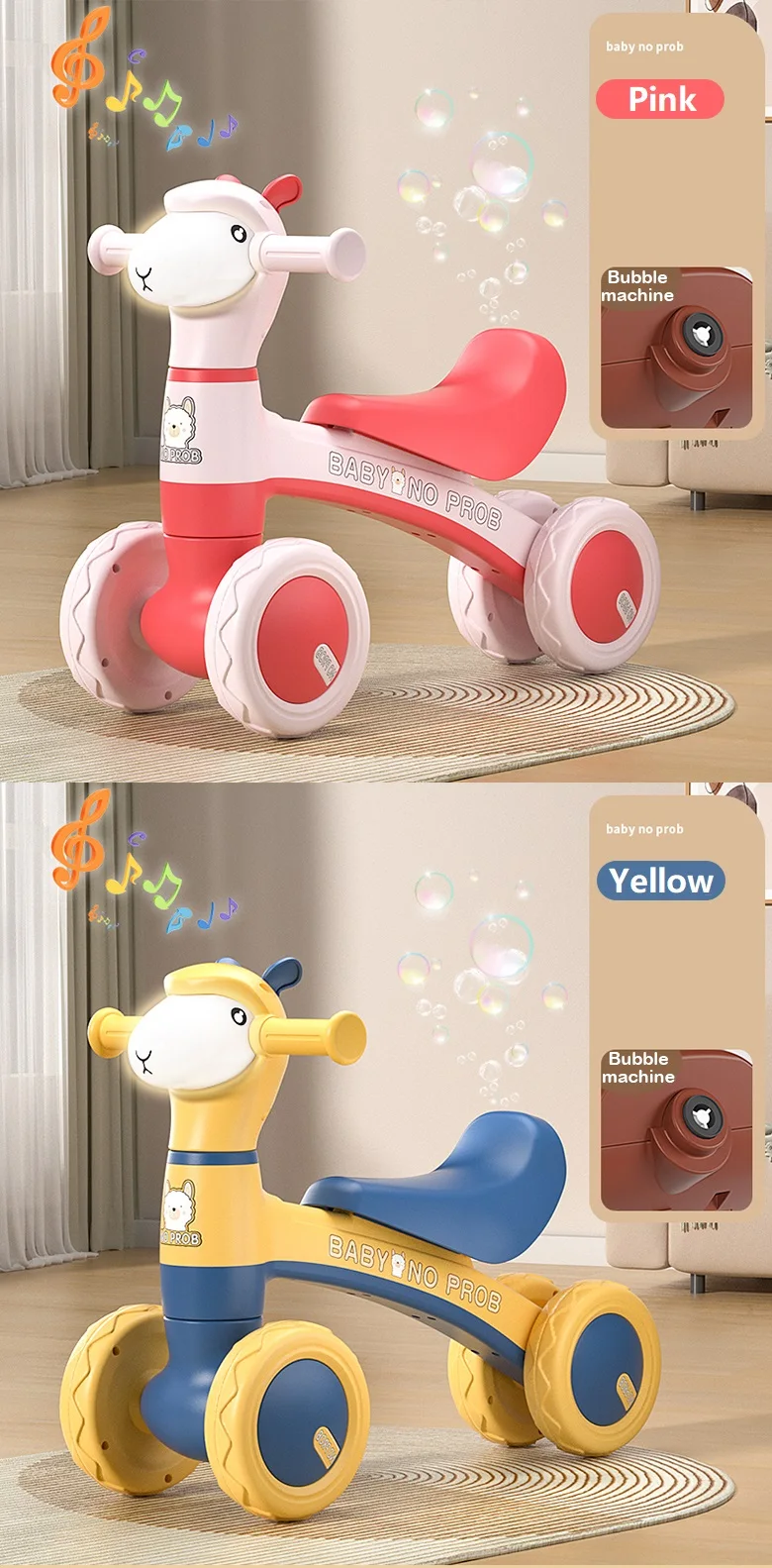 Outdoor No Pedals 1-4.5 Years Old Toddler Foot Scooter Kids 4 Wheels Ride-On Cars Toys Children Sliding Baby Balance Bike
