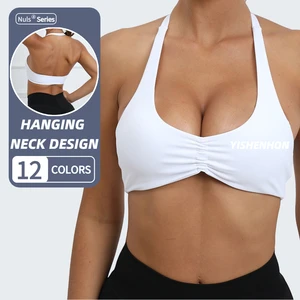 YISHENHON OEM/ODM Custom Workout Halter Scrunch Sports Bra Women Girls Stretchy Compression Quick Dry Padded Sexy Pants Polybag