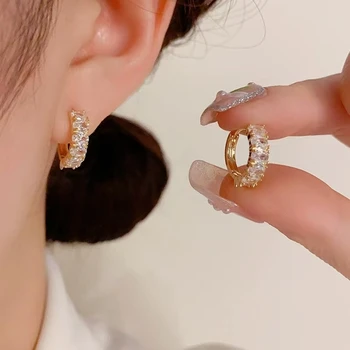 14K Copper Gold Plated Small Circle Zircon Earlobe Earrings Exquisite Fashion Jewelry Wedding Gift Party Engagement Religious