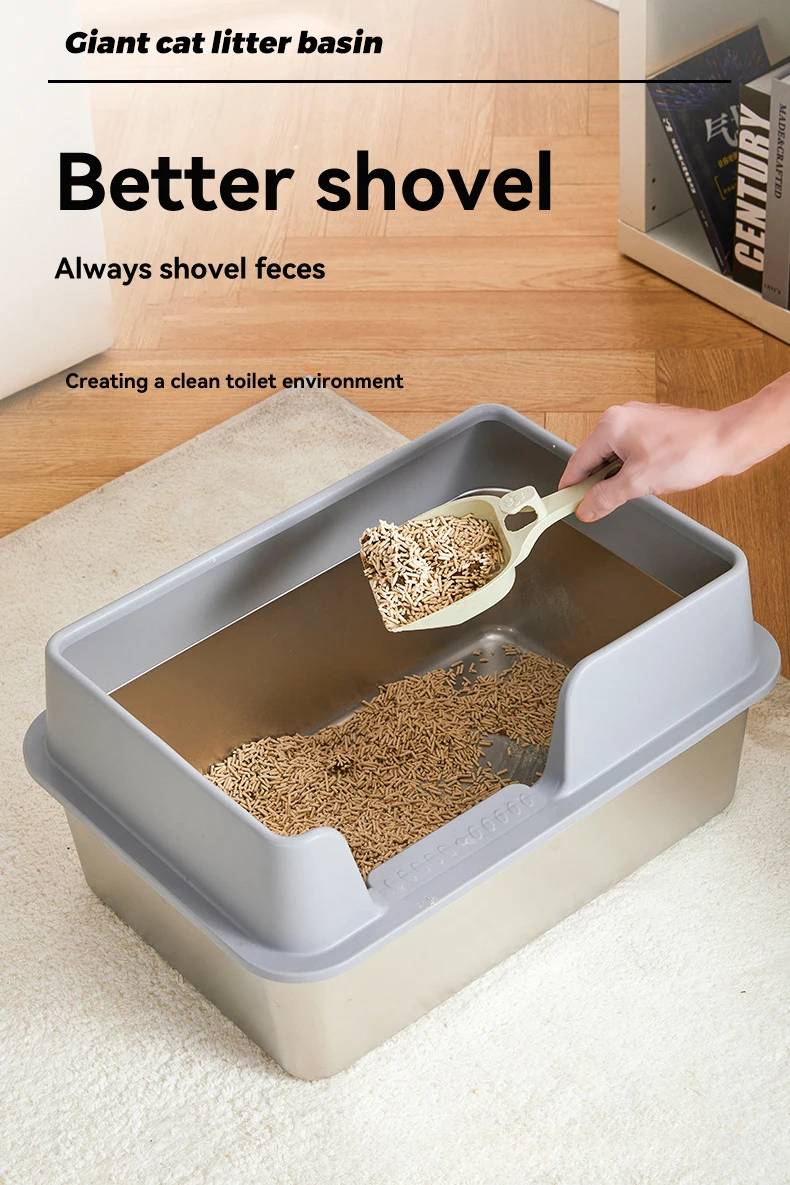 product pet products litter box stainless steel large deepen semi enclosed stainless steel litter box cat toilet cat litter box-7