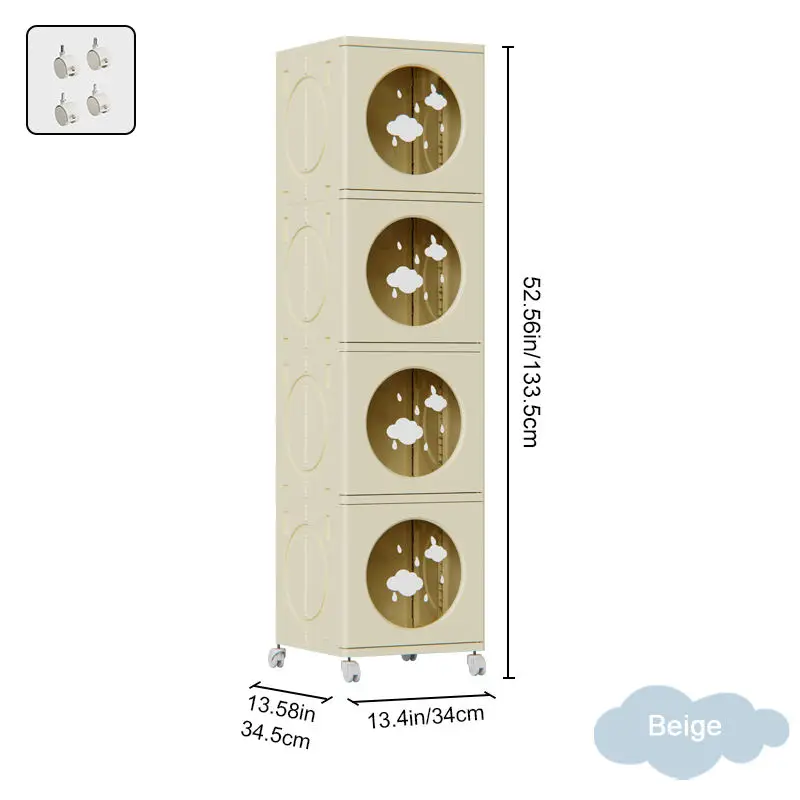 4-Tier Foldable Plastic Storage Cabinet Injection Techniques Square Shape Door Wheels Simple Household Foldable Storage Unit factory